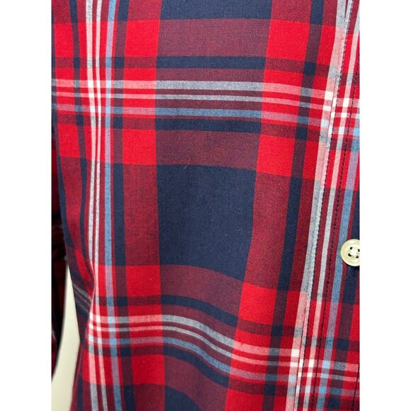 Chaps Men’s Easy Care Button Down Shirt Vtg M Red Blue Bold Plaid Long Sleeve - Picture 8 of 11
